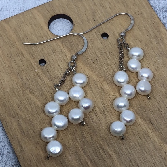 Sterling silver 925 freshwater pearl cluster drop dangle earrings statement. - Picture 2 of 6